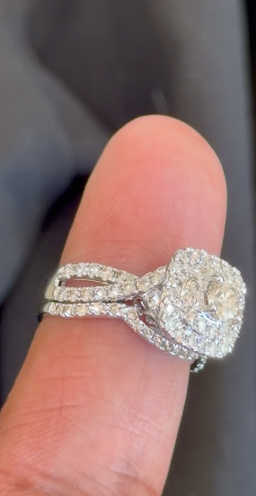 14K WHITE GOLD 2.25 CARAT NATURAL DIAMOND CENTER .55 CARAT ENGAGEMENT RING WEDDING BAND BRIDAL SET