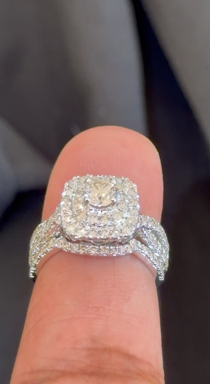 14K WHITE GOLD 2.25 CARAT NATURAL DIAMOND CENTER .55 CARAT ENGAGEMENT RING WEDDING BAND BRIDAL SET