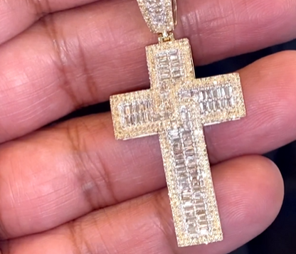 10K YELLOW GOLD 1.65 CARAT 2 INCHES REAL DIAMOND MEN CROSS PENDANT CHARM CROSS