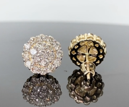 10K YELLOW GOLD 2 CARAT MENS WOMENS 12 MM 100% GENUINE DIAMONDS EARRING STUDS