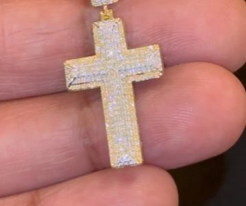 10K YELLOW GOLD .40 CARAT 1.50 INCHES NATURAL DIAMOND CROSS PENDANT CHARM