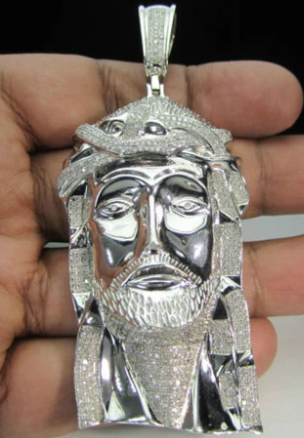 2.50 CARAT MENS STERLING SILVER 3.50" DIAMOND JESUS FACE HEAD CROSS CHARM PENDANT