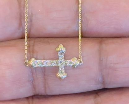 10K YELLOW GOLD .20 CARAT NATURAL DIAMOND CROSS PENDANT NECKLACE WITH GOLD CHAIN