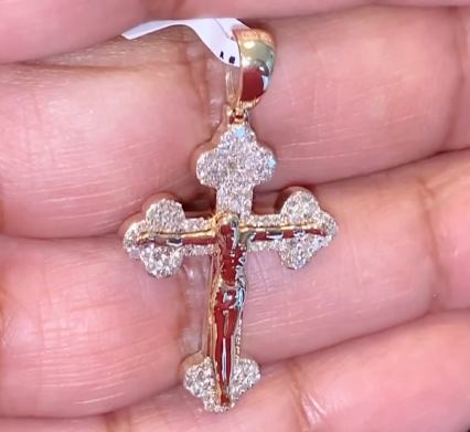 10K YELLOW GOLD .50 CARAT 1.50 INCHES REAL DIAMOND MEN CROSS PENDANT JESUS CHARM CROSS