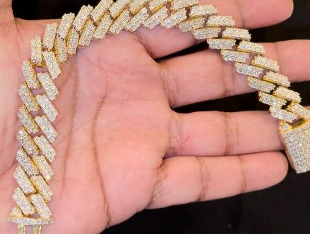 4 CARAT NATURAL DIAMONDS STERLING SILVER WITH GOLD PLATING 80.05 GRAMS 8.50 INCHES 15 MM FANOOK CUBAN LINK BRACELET