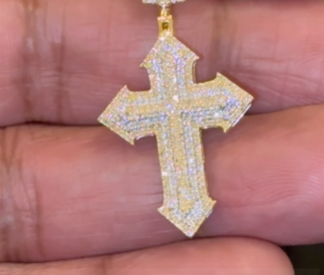 10K YELLOW GOLD .50 CARAT 1.50 INCHES NATURAL DIAMOND CROSS PENDANT CHARM