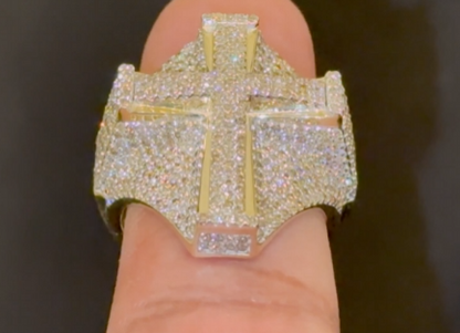 10K SOLID YELLOW GOLD 2.75 CARAT REAL DIAMOND CROSS ENGAGEMENT RING WEDDING PINKY BAND