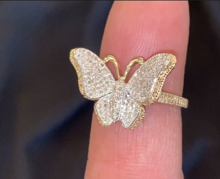 10K YELLOW GOLD .50 CARAT WOMEN REAL DIAMOND BUTTERFLY RING BAND