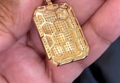 10K YELLOW GOLD 2 CARAT 1.75 INCHES REAL DIAMOND DOG TAG PENDANT CHARM