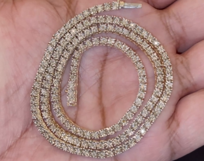 10K YELLOW GOLD 1.25 CARAT REAL DIAMOND 3MM 18 INCHES 21.48 GRAM GOLD FANUC TENNIS CHAIN NECKLACE