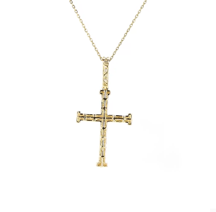 10K YELLOW GOLD 1.50 CARAT REAL DIAMOND 2.25 INCHES CROSS PENDANT CHARM