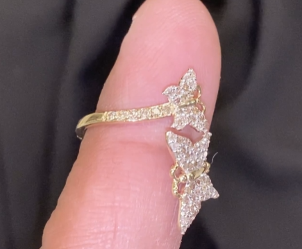 10K SOLID YELLOW GOLD .65 CARAT REAL WOMEN DIAMOND BUTTERFLY RING