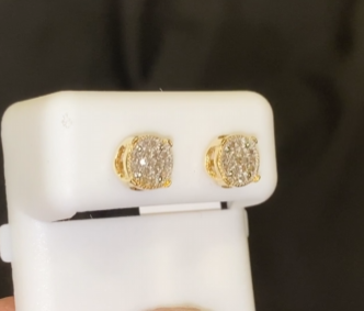 .20 CARAT REAL DIAMONDS STERLING SILVER YELLOW GOLD PLATED WOMENS 6 MM EARRINGS STUDS