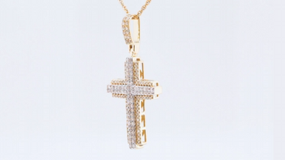 10K YELLOW GOLD .70 CARAT 1.50 INCHES REAL DIAMOND CROSS PENDANT CHARM CROSS WITH 18 INCH GOLD CHAIN