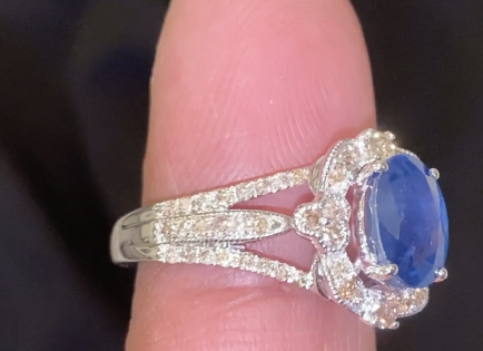 10K WHITE GOLD 3 CARAT DIAMOND & SAPPHIRE RING