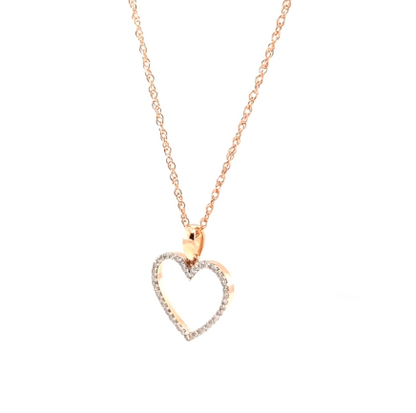 10K ROSE GOLD .15 CARAT REAL DIAMOND HEART PENDANT NECKLACE WITH GOLD CHAIN