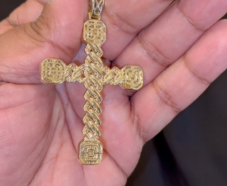 10K YELLOW GOLD 3 CARAT REAL DIAMOND 3 INCHES 15.58 GRAMS MEN CROSS PENDANT CHARM CROSS