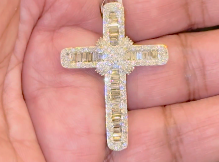 10K YELLOW GOLD 2 CARAT 1.50 INCH REAL DIAMOND MEN CROSS PENDANT CHARM CROSS