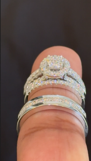 10K WHITE GOLD 1.75 CARAT MEN WOMEN DIAMOND TRIO ENGAGEMENT WEDDING RING BAND SET