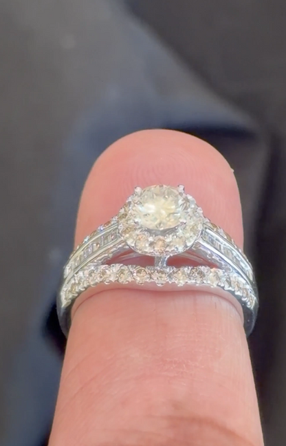 10K WHITE GOLD 2 CARAT NATURAL DIAMOND CENTER .60 CARAT ENGAGEMENT RING WEDDING RING BRIDAL