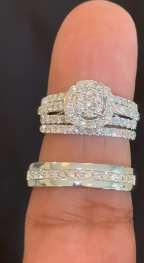 10K WHITE GOLD 1.75 CARAT MEN WOMEN DIAMOND TRIO ENGAGEMENT WEDDING RING BAND SET