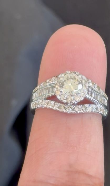 10K WHITE GOLD 2 CARAT NATURAL DIAMOND CENTER .60 CARAT ENGAGEMENT RING WEDDING RING BRIDAL