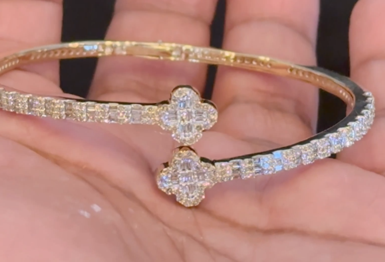 10K YELLOW GOLD 2.25 CARAT REAL DIAMOND 13.96 GRAMS GOLD BRACELET BANGLE