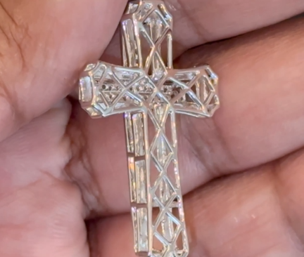 .30 CARAT NATURAL DIAMONDS STERLING SILVER 2 INCHES CROSS PENDANT CHARM