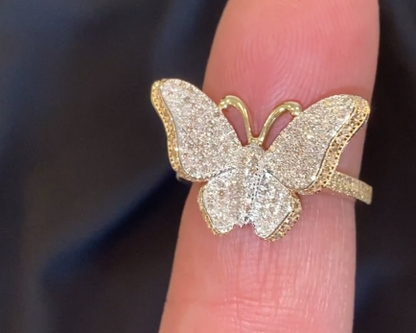 10K YELLOW GOLD .50 CARAT WOMEN REAL DIAMOND BUTTERFLY RING BAND