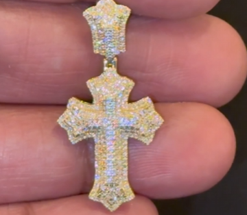 10K YELLOW GOLD .40 CARAT 1 INCH NATURAL DIAMOND CROSS PENDANT CHARM