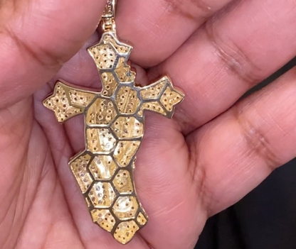 10K SOLID YELLOW GOLD 2.75 CARAT REAL DIAMOND 2.50" PRAYING HAND PENDANT CHARM