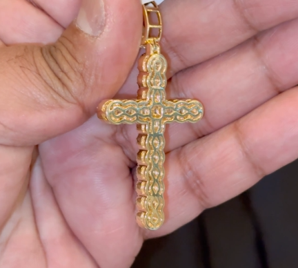 10K YELLOW GOLD 3 CARAT NATURAL DIAMONDS 2.25 INCHES CROSS PENDANT CHARM