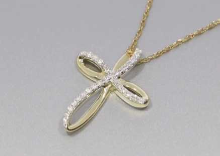 10K YELLOW GOLD .30 CARAT DIAMOND CROSS PENDANT NECKLACE WITH YELLOW GOLD CHAIN