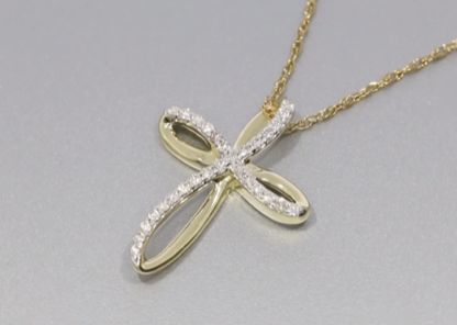 10K YELLOW GOLD .30 CARAT DIAMOND CROSS PENDANT NECKLACE WITH YELLOW GOLD CHAIN