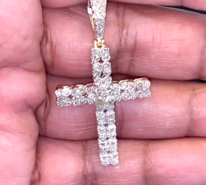 10K YELLOW GOLD 2.25 CARAT 1.75 INCHES REAL DIAMOND MEN CROSS PENDANT CHARM CROSS