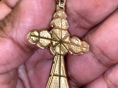 10K YELLOW GOLD 1.25 CARAT 2.25 INCHES REAL DIAMOND MEN CROSS PENDANT CHARM CROSS