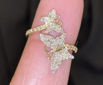 10K SOLID YELLOW GOLD .65 CARAT REAL WOMEN DIAMOND BUTTERFLY RING