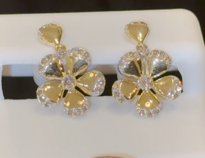 10K YELLOW GOLD .35 CARAT 15 MM 100% GENUINE DIAMONDS FLOWER EARRING STUDS HOOPS