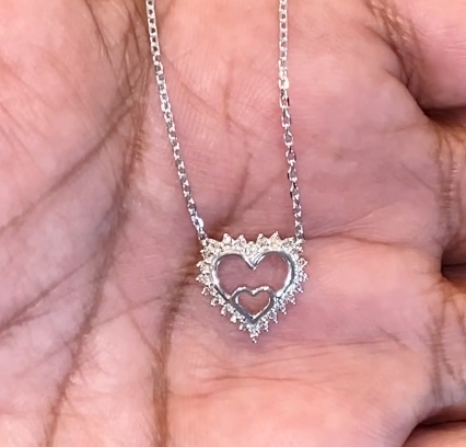 10K WHITE GOLD .15 CARAT REAL DIAMOND HEART PENDANT NECKLACE WITH GOLD CHAIN