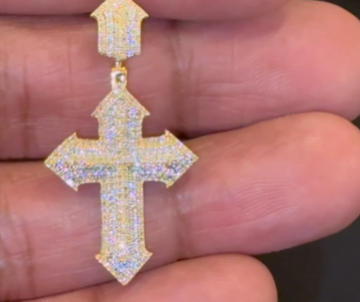 10K YELLOW GOLD .50 CARAT 1.50 INCHES NATURAL DIAMOND CROSS PENDANT CHARM