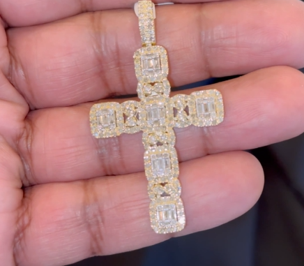 10K YELLOW GOLD 2 CARAT 2 INCHES REAL DIAMOND MEN CROSS PENDANT CHARM CROSS