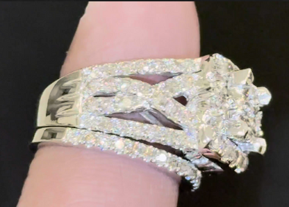 10K WHITE GOLD 2.50 CARAT WOMEN REAL DIAMOND ENGAGEMENT RING WEDDING BAND RING SET