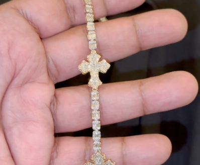 10K YELLOW GOLD 6.50 CARAT REAL DIAMOND 18 INCHES 15 MM 25.91 GRAMS GOLD CROSS CHAIN NECKLACE