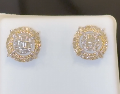 10K YELLOW GOLD .60 CARAT 10 MM 100% GENUINE DIAMONDS MENS/WOMENS EARRING STUDS