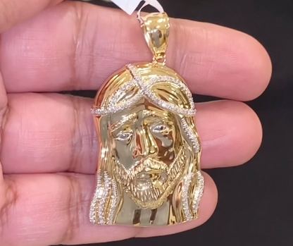 .60 CARAT MENS 100% GENUINE DIAMOND STERLING SILVER JESUS HEAD FACE CROSS CHARM PENDANT PIECE