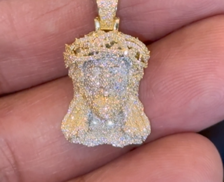 10K YELLOW GOLD .75 CARAT 1 INCH NATURAL DIAMOND JESUS HEAD PENDANT CHARM