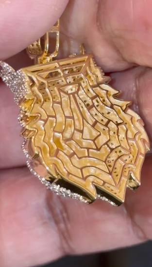10K YELLOW GOLD 2 CARAT NATURAL DIAMONDS 1.50 INCHES LION HEAD PENDANT CHARM