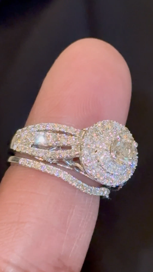 14K WHITE GOLD 2.25 CARAT NATURAL DIAMOND CENTER .55 CARAT ENGAGEMENT RING WEDDING BAND BRIDAL SET