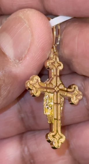 10K YELLOW GOLD .75 CARAT NATURAL DIAMONDS 1.75 INCHES CROSS PENDANT CHARM