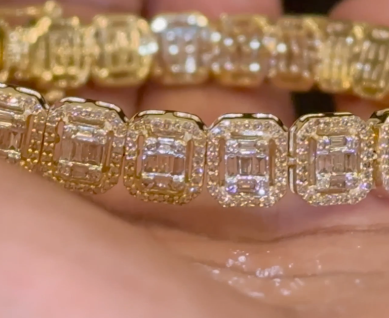 10K YELLOW GOLD 5 CARAT REAL DIAMOND 28.50 GRAMS 8 MM 8 INCHES BRACELET